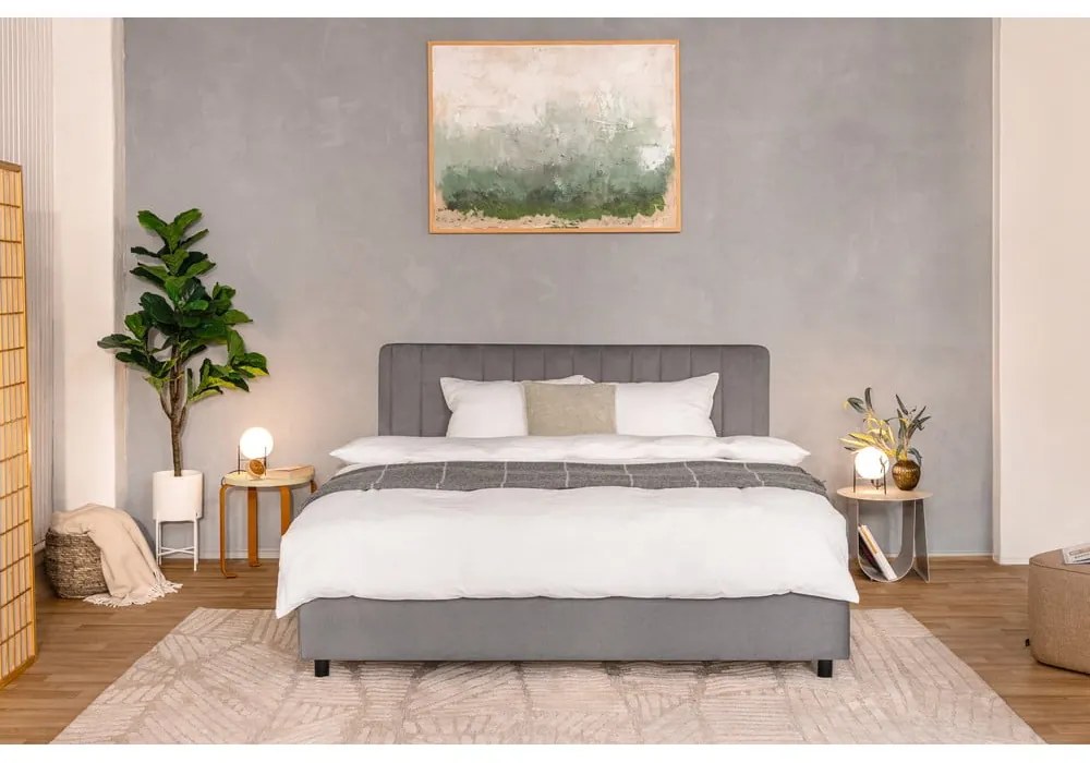 Sivá čalúnená dvojlôžková posteľ s úložným priestorom s roštom 160x200 cm Myra Slim Line – Bonami Selection