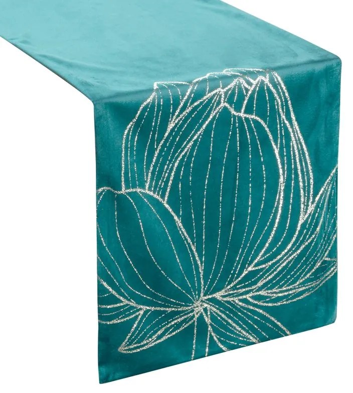 Dekorstudio Elegantný zamatový behúň na stôl BLINK 12 tmavotyrkysový Rozmer behúňa (šírka x dĺžka): 35x140cm