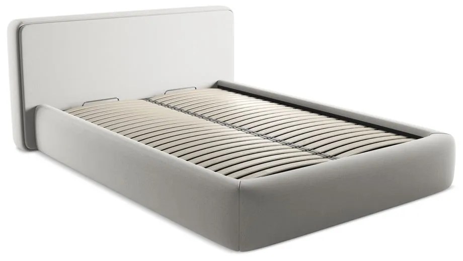 Svetlosivá čalúnená dvojlôžková posteľ s úložným priestorom s roštom 140x200 cm Kiana – Makamii