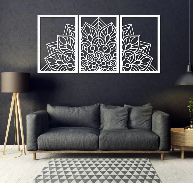 3-dielna mandala kvetov – moderná drevená nástenná dekorácia do obývačky | SENTOP HDF0583