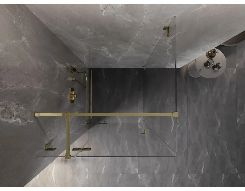 Mexen Lunar T, sklápací sprchový kút ľavý 110 x 110 cm, 8mm číre sklo, zlatý profil, 834T-110-110-50-00-L