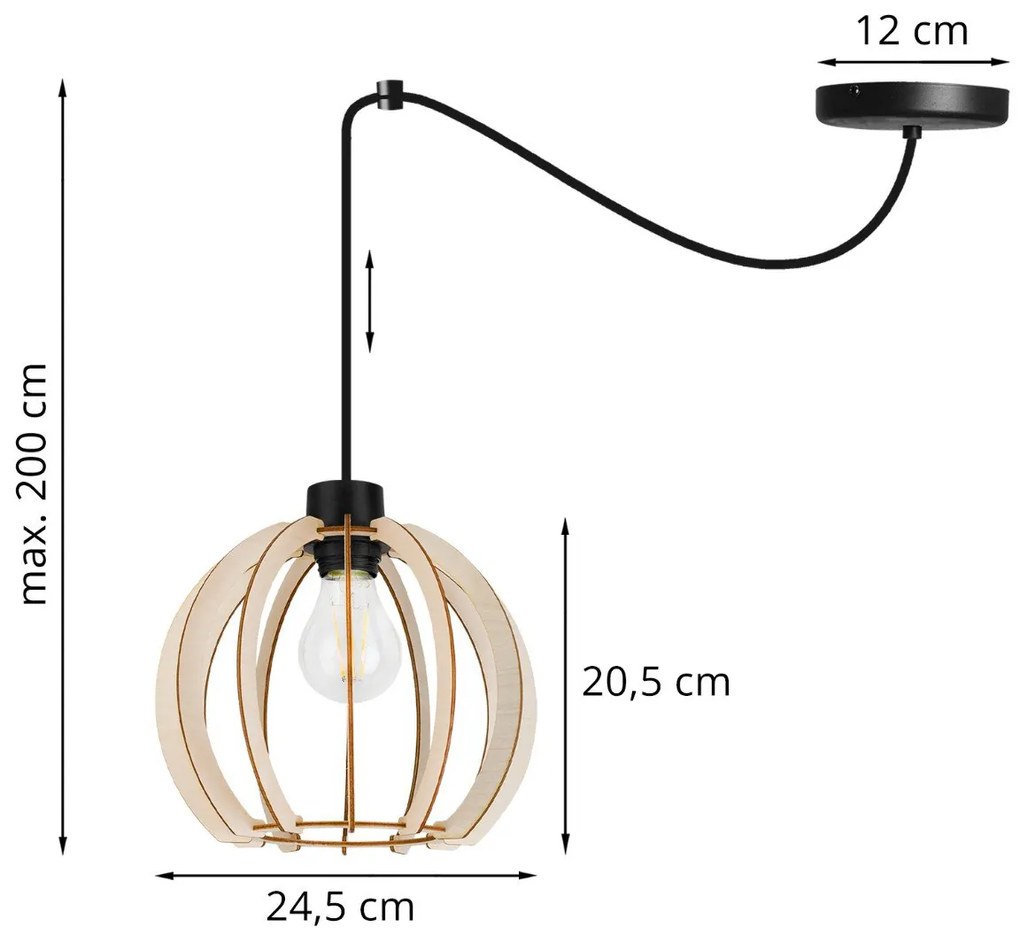 Závesné svietidlo TIMBER SPIDER 9, 1x drevené tienidlo