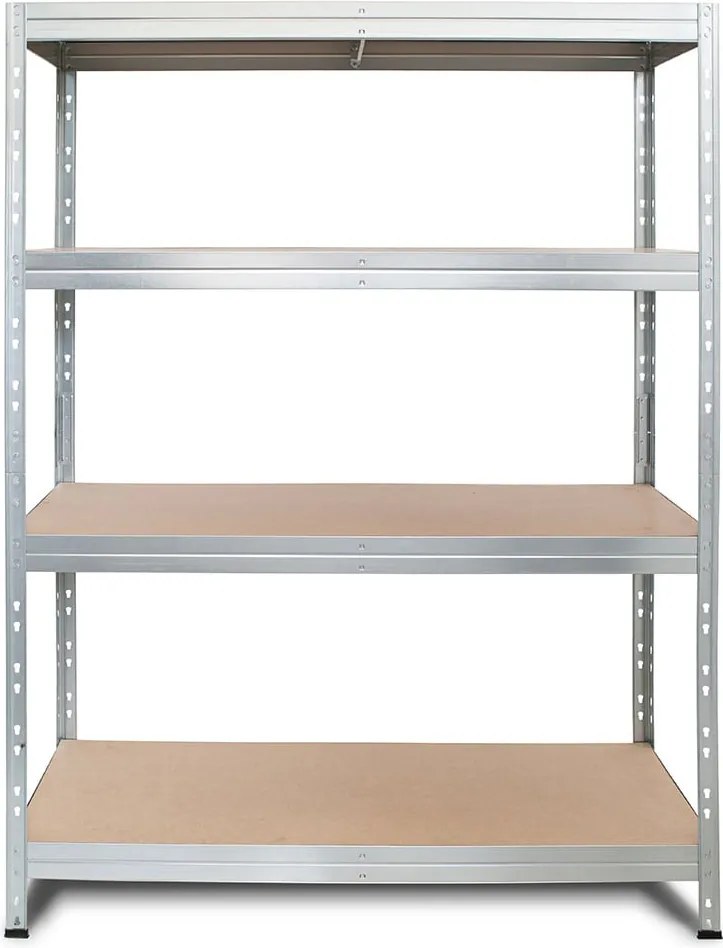 Bezskrutkový kovový regál RIVET, 180x120x45 cm, 4x HDF polica, zinok