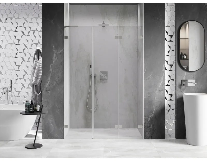 Mexen Lunar-F, L pravé sklápacie sprchové dvere 110 cm, 8mm číre sklo, oceľový profil, 836SL-110-050-97-00-P