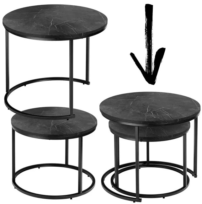 Sada 2 konferenčných stolíkov GALEN čierny mramor