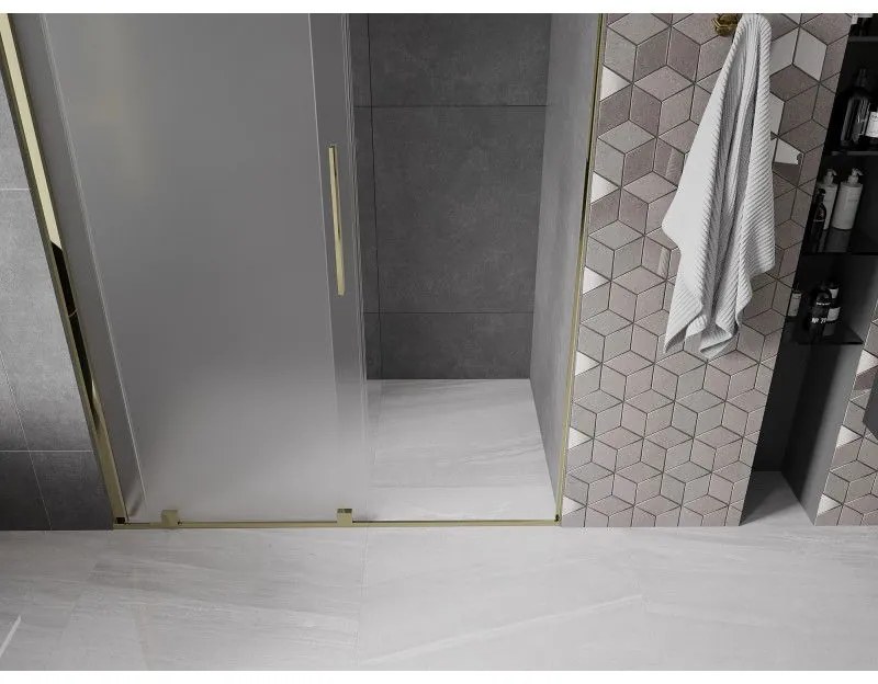 Mexen Velar, posuvné sprchové dvere do otvoru 140 cm, 8mm sklo námraza, zlatá lesklá, 871-140-000-31-50