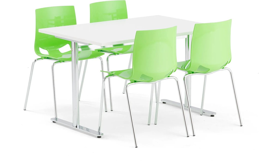 Jedálenská zostava: Stôl Tilo + 4 stoličky Juno, zelené