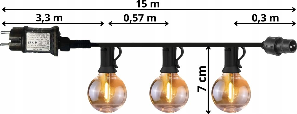 TRENDIE Záhradná svetelná girlanda 20 LED teplá biela 15m