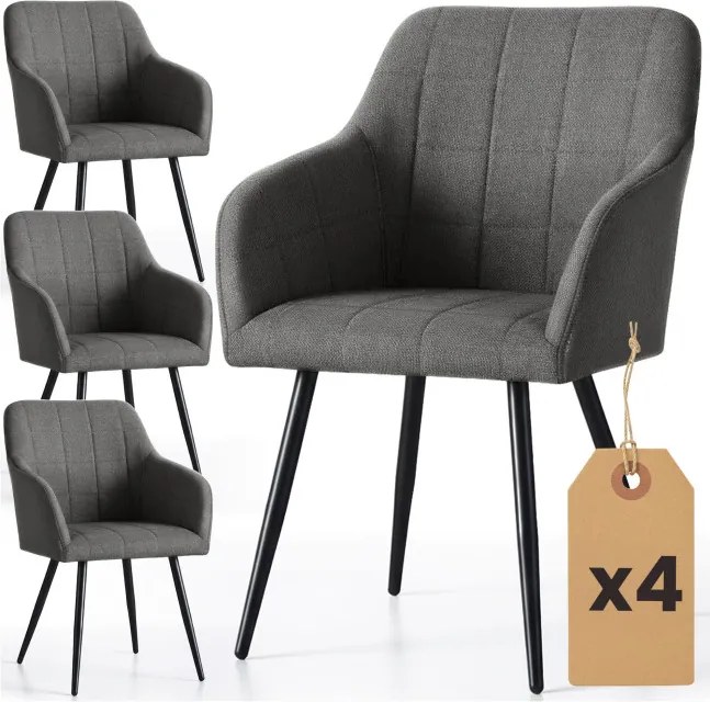 Sada štyroch jedálenských stoličiek LUXANO Lumos zamatové, grafitové / čierne nohy (4 ks)