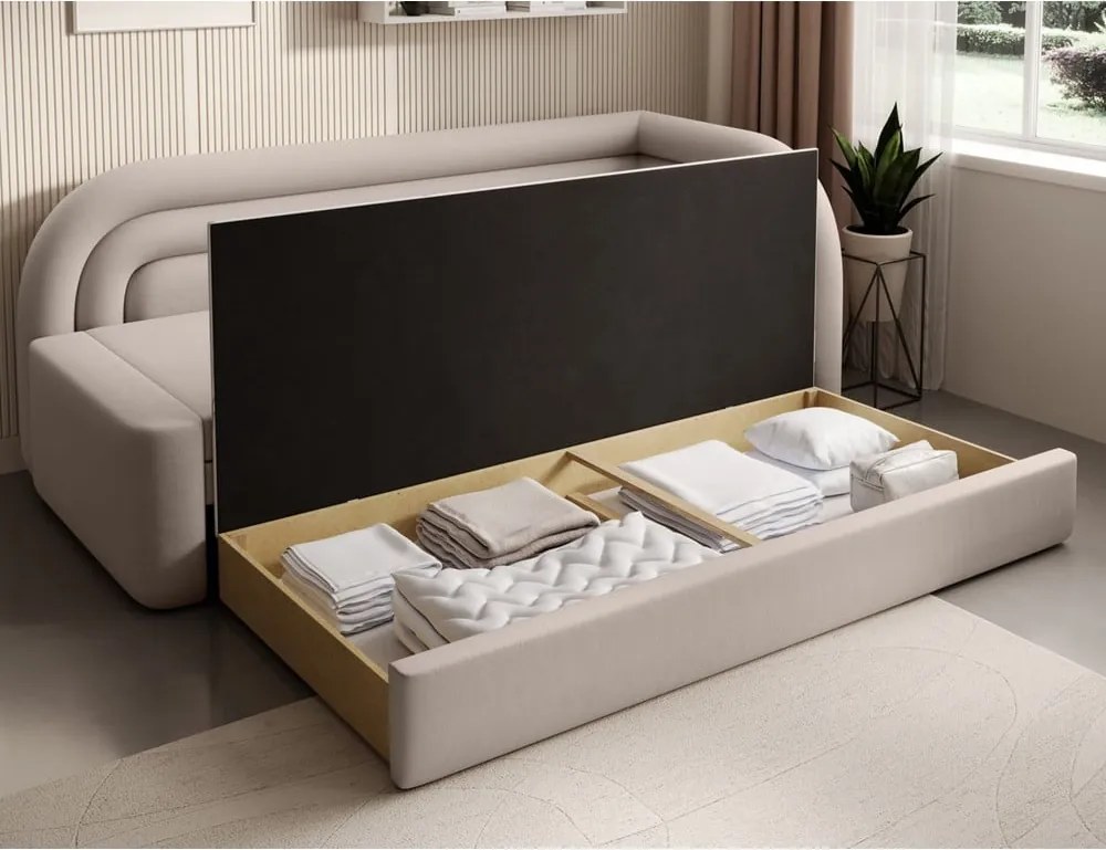 Béžová zamatová rozkladacia/s úložným priestorom pohovka pravý roh 223 cm Fabillo – ELTAP