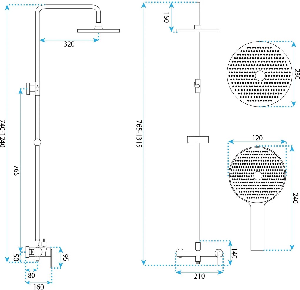 Rea Ontario, sprchový set nástenný s dažďovou sprchou, medená matná, REA-P9496