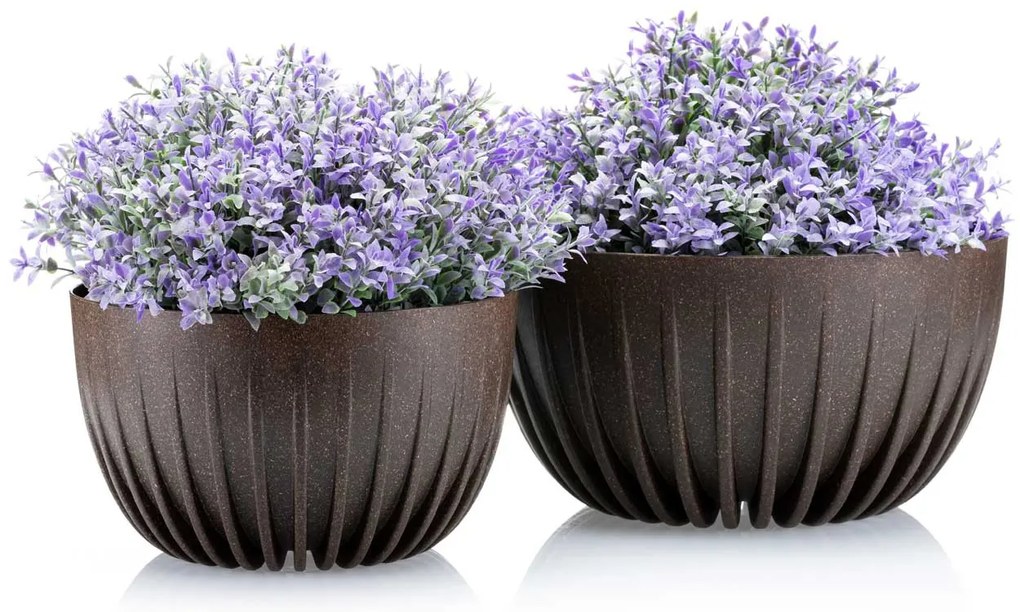 PLASTOVÝ KVETINÁČ STRIPPED ECO 14X24 CM TMAVOHNEDÁ