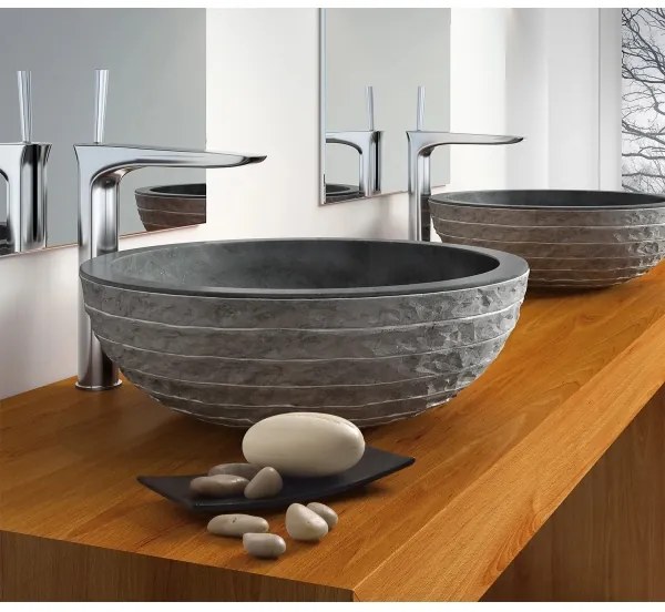 Bathco 00317 - Umývadlo na dosku PUKET Ø 45 cm kameň/sivá