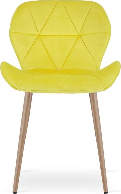 Set troch jedálenských stoličiek MANGO zamatové žlté / hnedé nohy (3 ks)