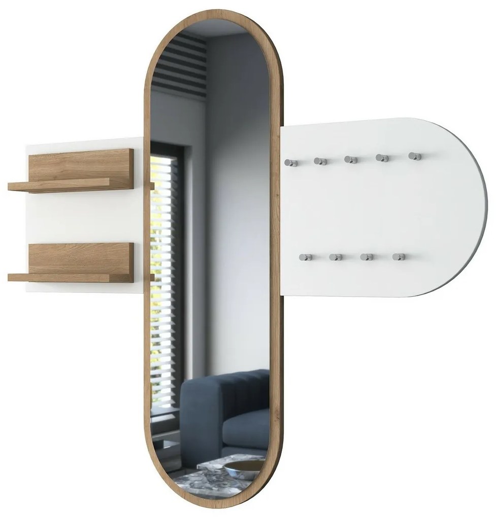 Nástenný vešiak so zrkadlom Pomi White and Walnut