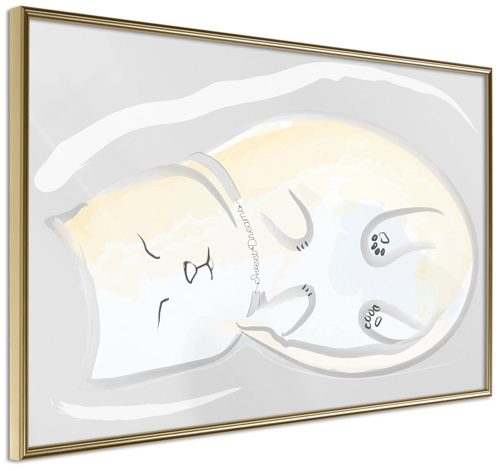 Artgeist Plagát - Sleepy Kitty [Poster] Veľkosť: 30x20, Verzia: Zlatý rám s passe-partout