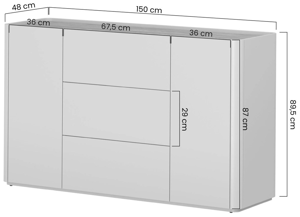 Komoda Elivo 150 cm so zásuvkami - kašmír / olejovaný dub