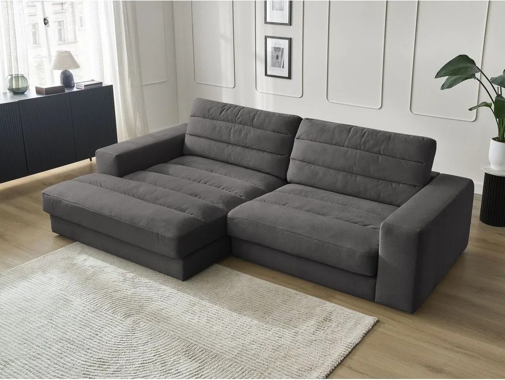 Antracitová zamatová rohová pohovka (ľavý roh/s leňoškou) Sierra – Bobochic Paris