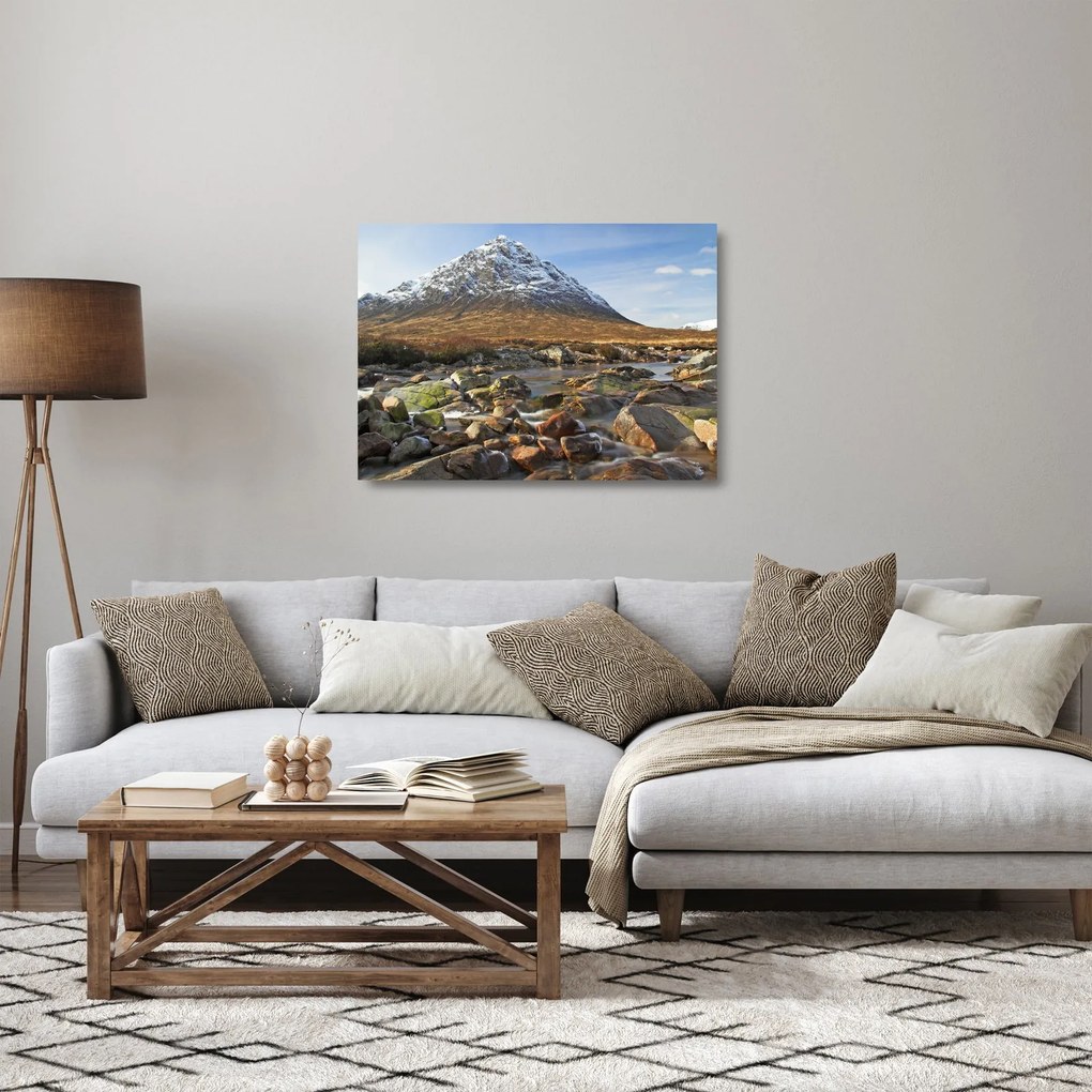 Sklenený obraz - Hora s riekou (70x50 cm)