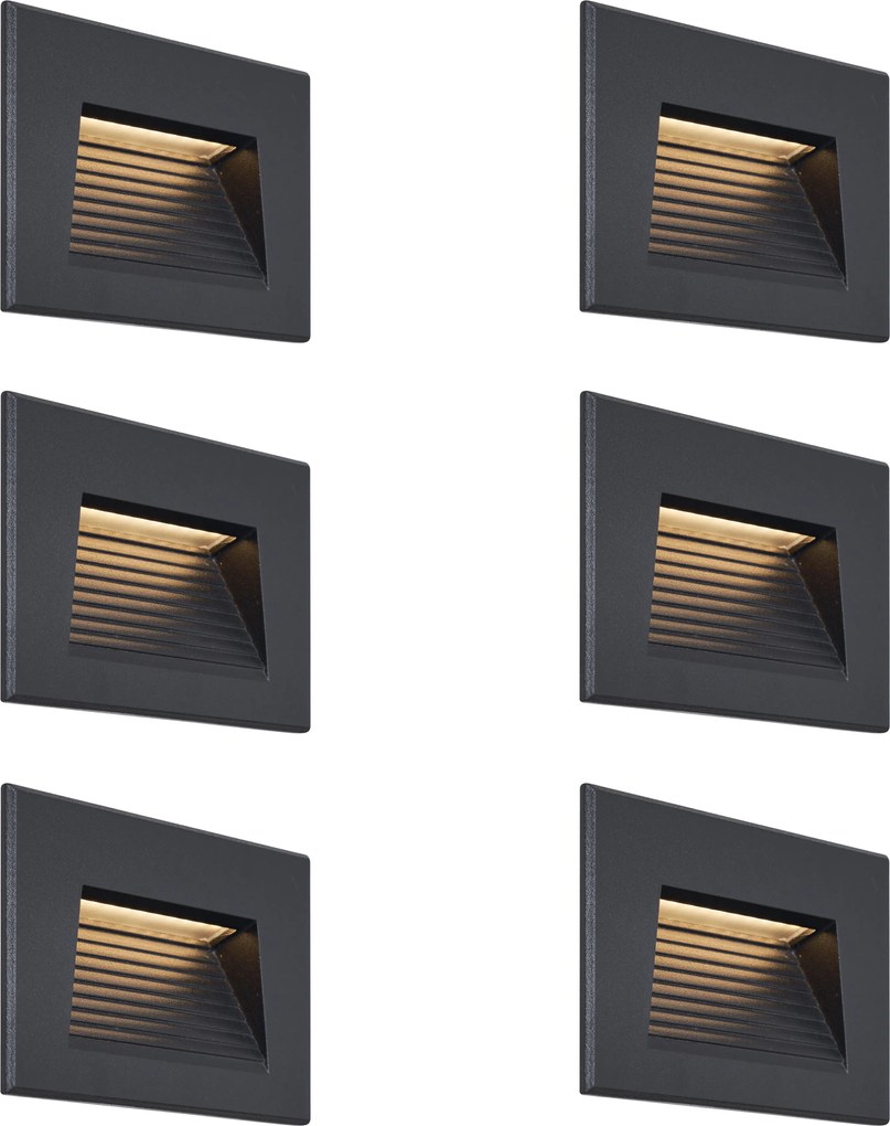 Sada 6 moderných zapustených nástenných svietidiel čierna 11,5 cm vrátane LED IP65 - Trem