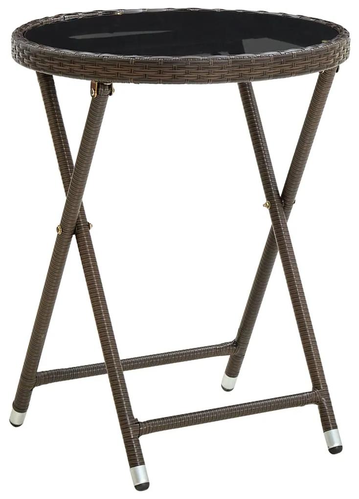 vidaXL Čajový stolík hnedý 60 cm polyratan a tvrdené sklo