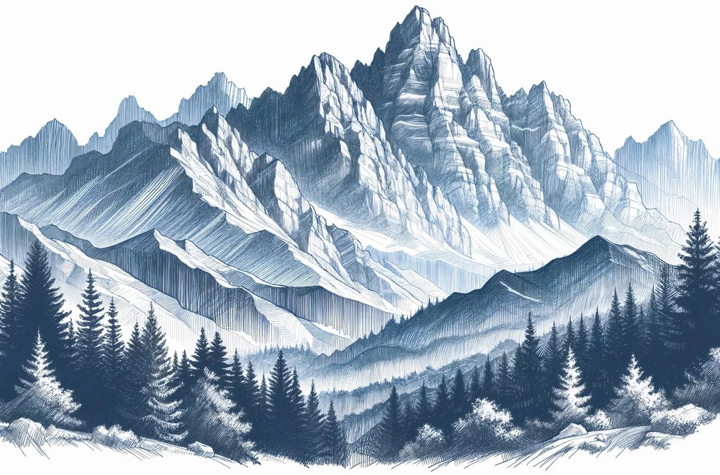 Fototapeta - Skica skalnatých hôr (147x102 cm)