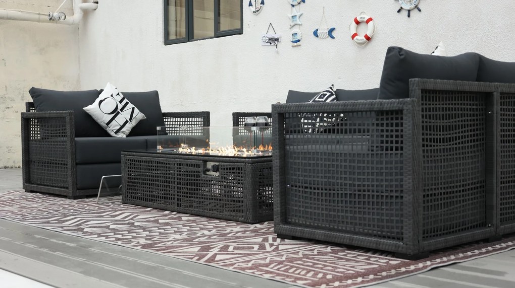 Súprava záhradného nábytku Excelentur s ohniskom 3+2+1 sivá