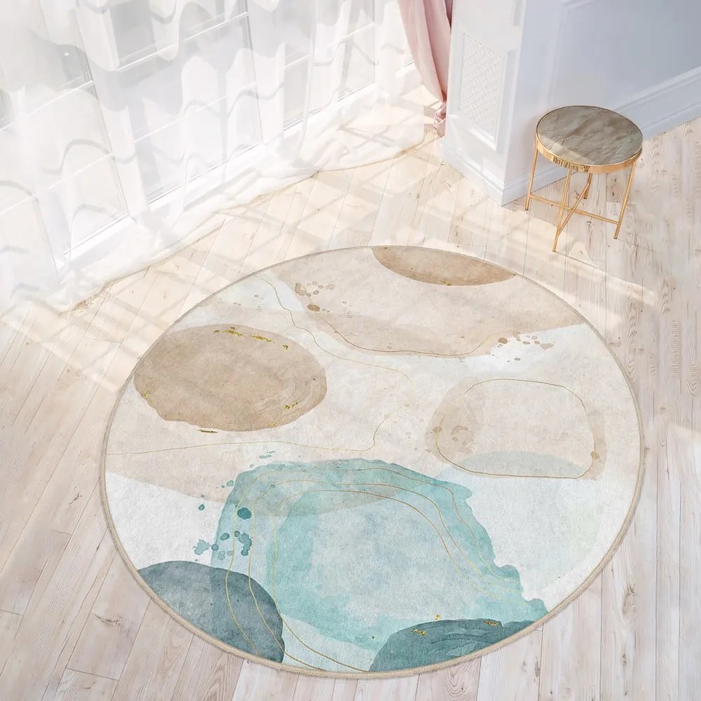 Modro-béžový prateľný okrúhly koberec ø 150 cm Puddle – Mila Home