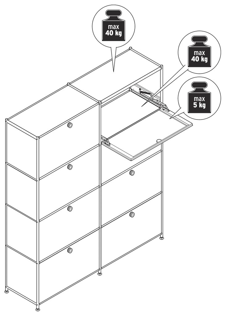 Vysoká komoda »CN3« s 8 výklopnými dvierkami, biela