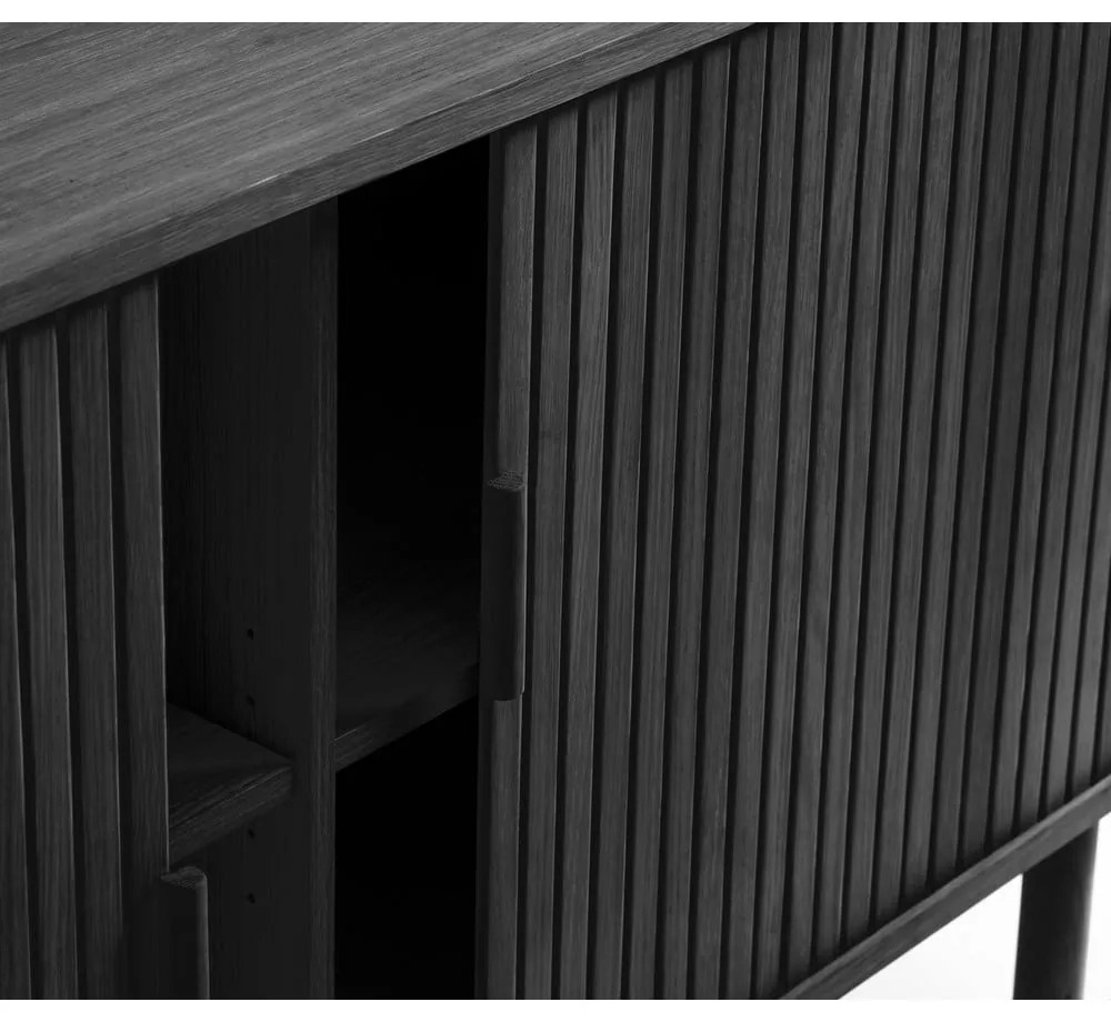 Čierna nízka komoda v dekore duba s posuvnými dverami 76x160 cm Cavo – Unique Furniture