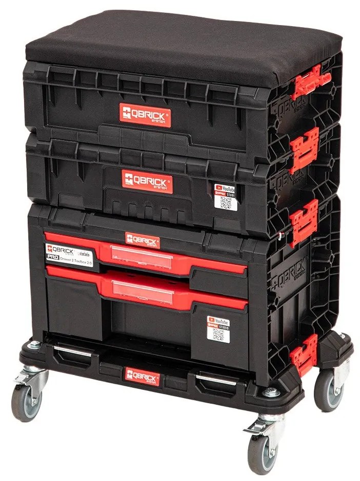 Modulárny dielenský set s podsedékom Qbrick System PRO so zásuvkami a priehradkou
