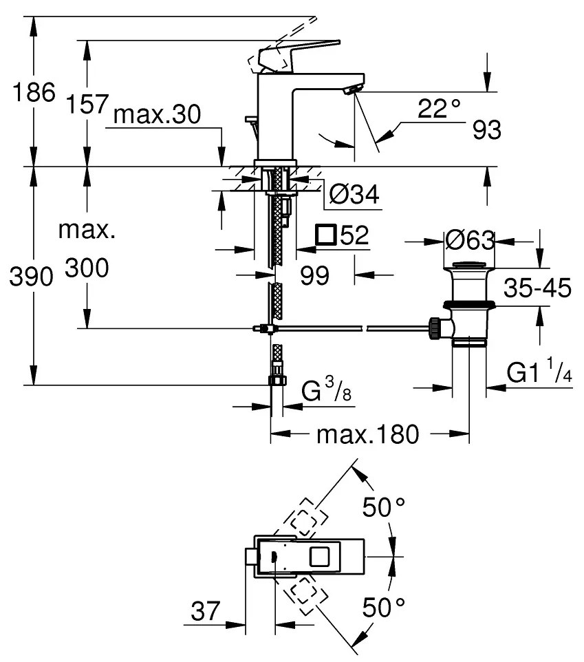 Grohe Eurocube - Páková umývadlová batéria s odtokovou garnitúrou, S-size, chróm 2312700E