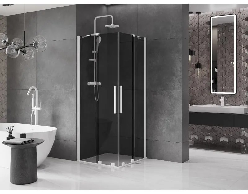Mexen Velar Duo, sprchový kút s posuvnými dverami 80 x 80 cm, 8mm šedé sklo, biela matná, 871-080-080-42-20