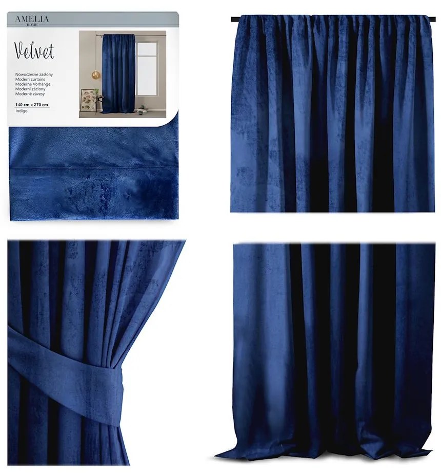 Záves AmeliaHome Velvet I indigo, velikost 140x270