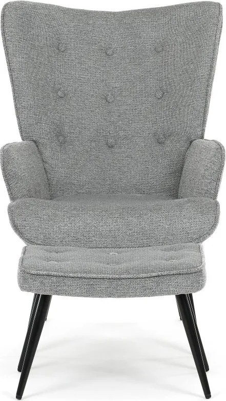 Relaxačné kreslo ušiak s taburetom ROYAL II — kov, látka, sivá