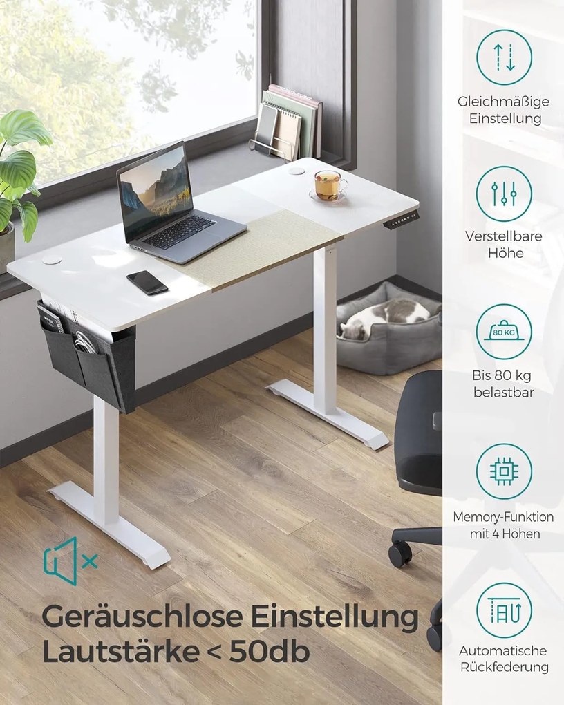 Výškovo nastaviteľný kancelársky stôl, elektrický, 72-120x140x60cm, biely