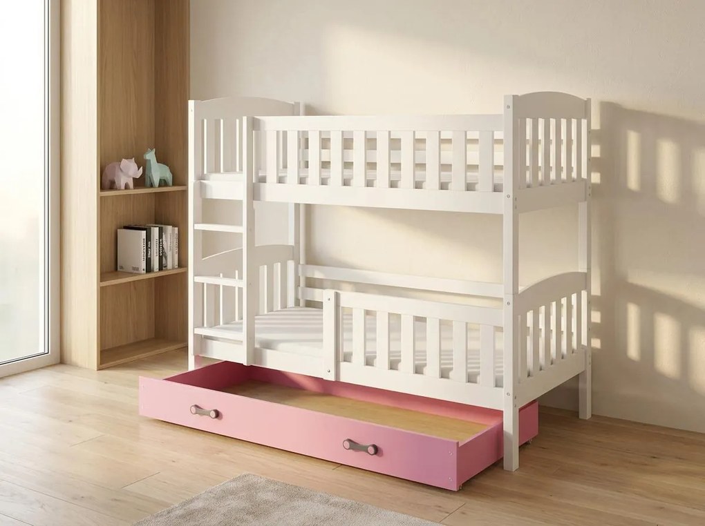 Poschodová posteľ KUBO 190x90 | biela - ružová