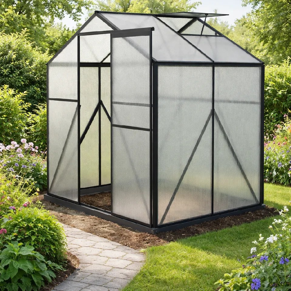 Skleník so základňou BestBerg BBGH-406B / 2,5 m² / 130 × 190 × 194 cm / čierna