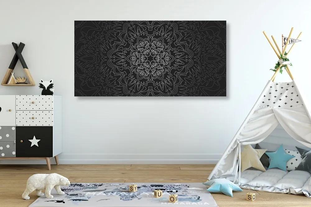 Obraz ornamentálna Mandala v čiernobielom prevedení - 120x60