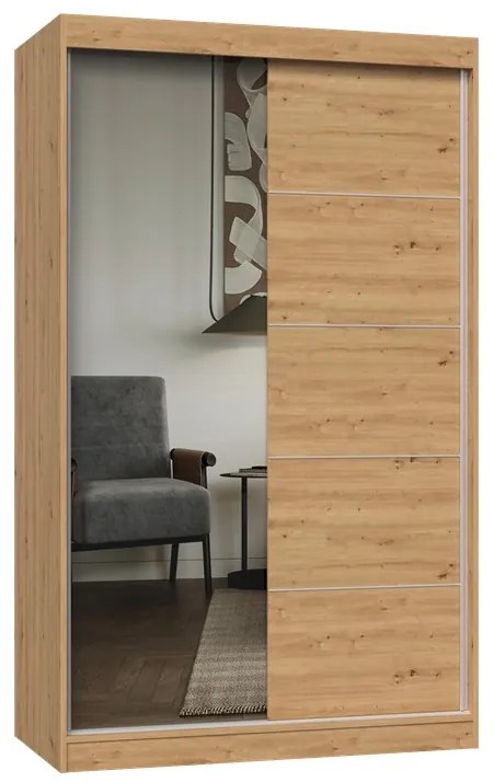 Šatníková skriňa so zrkadlom IGA 120 cm dub artisan