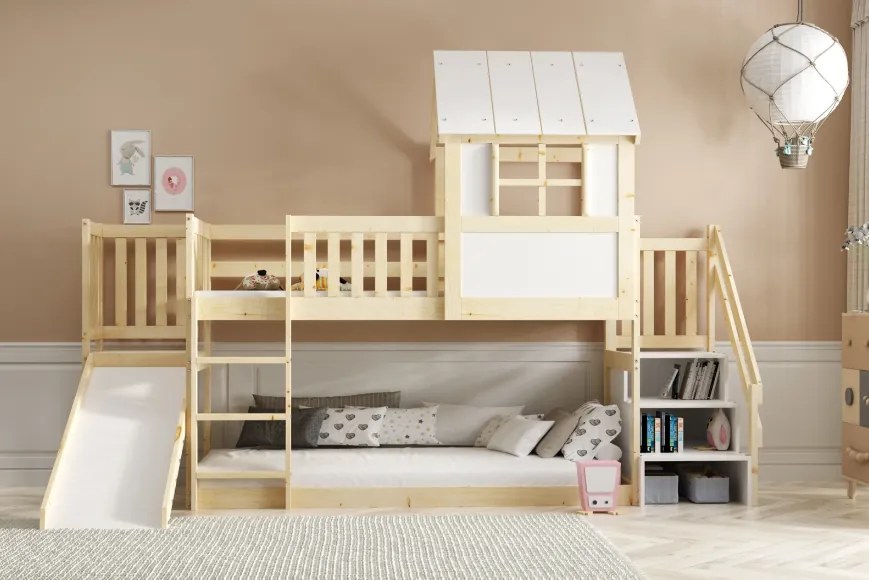 Interbeds Poschodová posteľ Antresola Domček so šmykľavkou a schodmi 200cm x 90cm