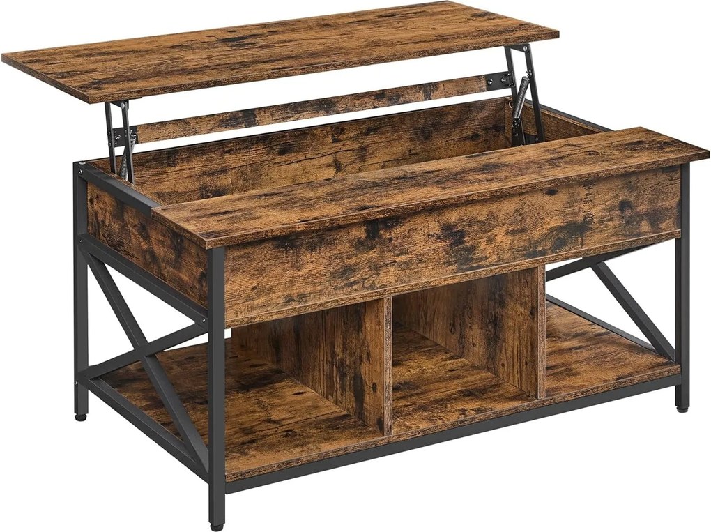 Konferenčný stolík, s otvárateľným priestorom, 60 x 100 x (48-62) cm, rustikálny hnedý