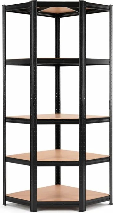Regál 180x90x40 cm rohový lakovaný 5-polícový, nosnosť 875 kg - čierny