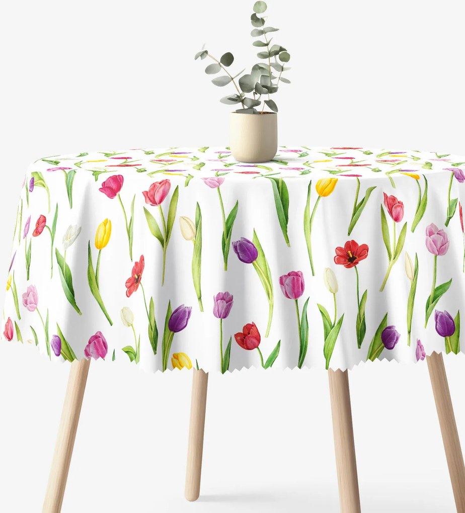 Goldea okrúhly teflónový obrus - farebné tulipány Ø 100 cm