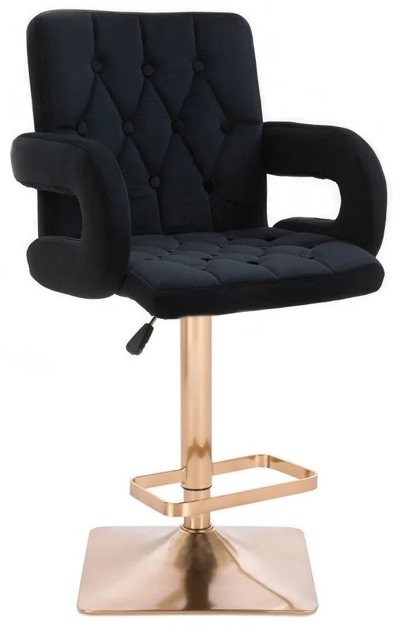 LuxuryForm DESIGN Barová stolička BOSTON VELUR na zlatej hranatej podstave - čierna