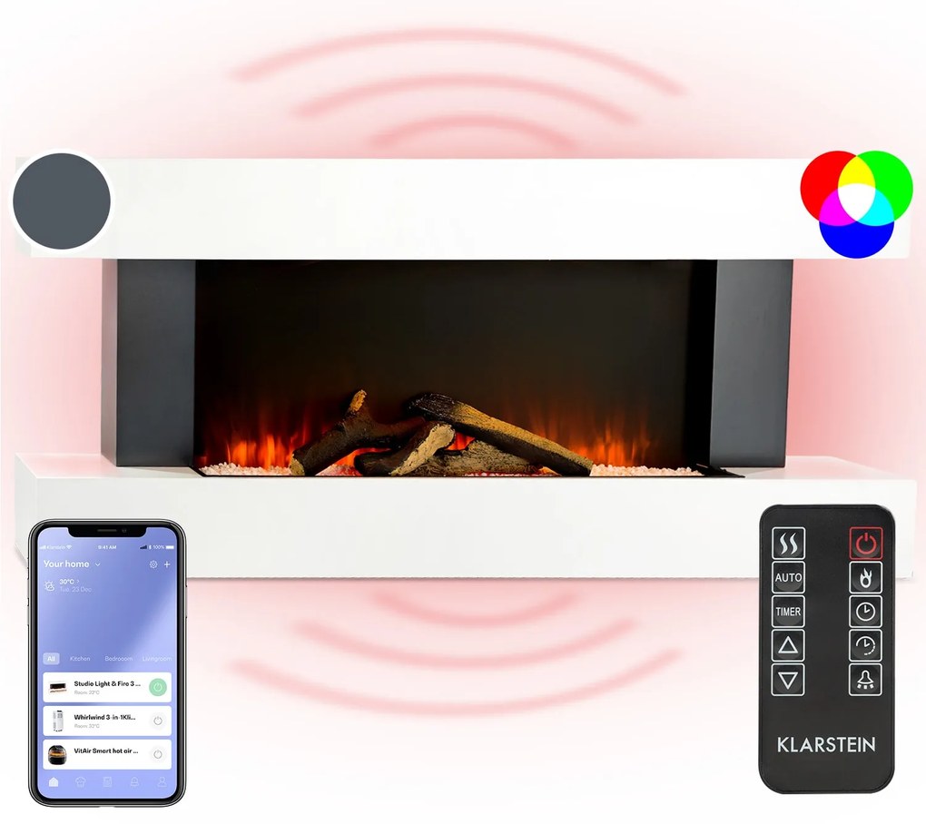 Klarstein Studio Light & Fire 1 Smart, krb, 1000/2000 W, MDF, WiFi Control