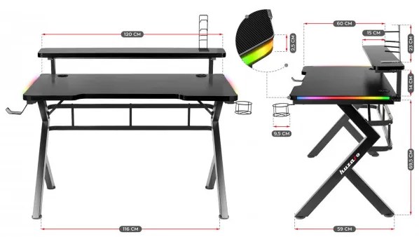 Herný stôl Hero - 5.0 čierny RGB