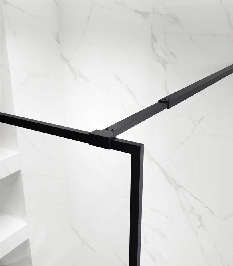 Erga Paris, sprchová zástena Walk-In 70x200 cm v čiernom ráme, 8mm číre sklo, čierny profil, ERG-V02-PARIS-070x200-BF