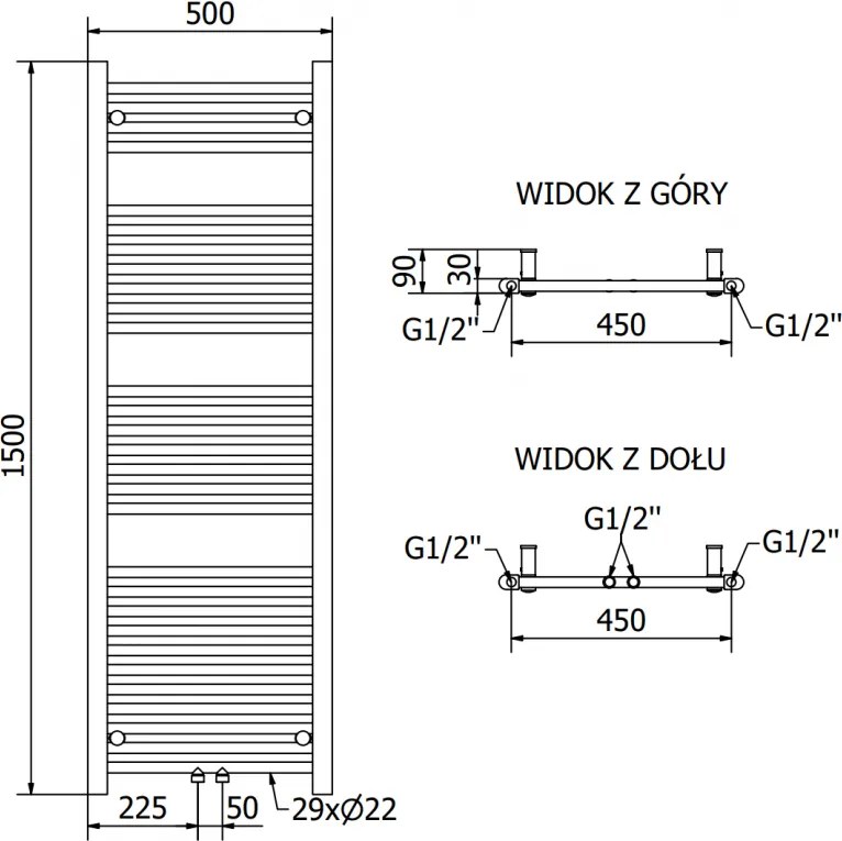 Mexen Mars, elektrické vykurovacie teleso 1500 x 500 mm, 600 W, antracitová, W110-1500-500-2600-66