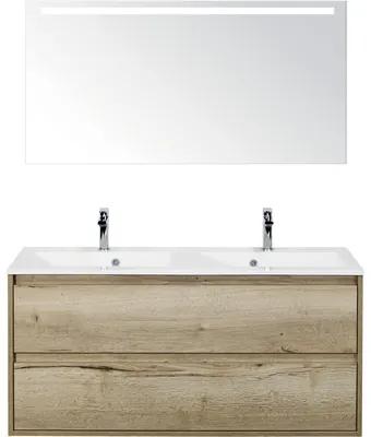 Kúpeľňová zostava Sanox Porto 120 cm mramor zrkadlo 2 zásuvky dub svetlý s LED